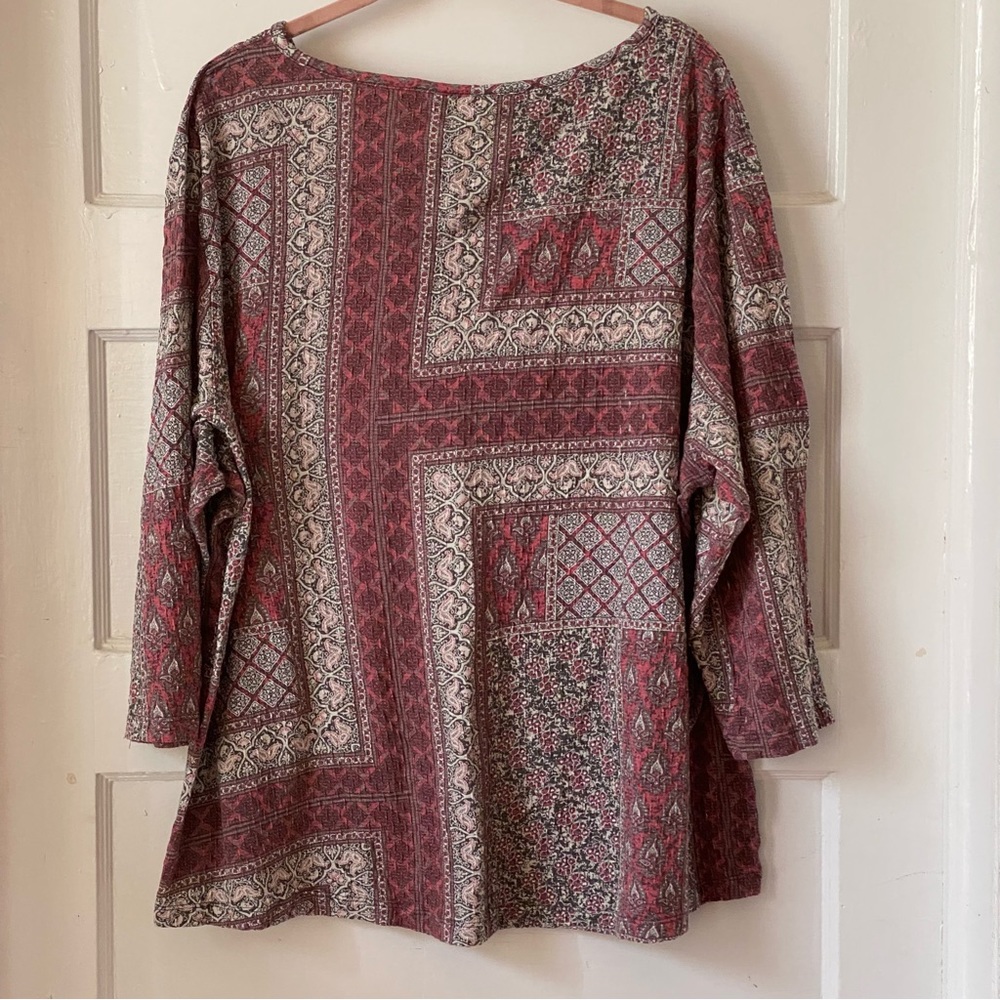 Multiples Crewneck Patchwork Pattern 3/4 Sleeve T… - image 2